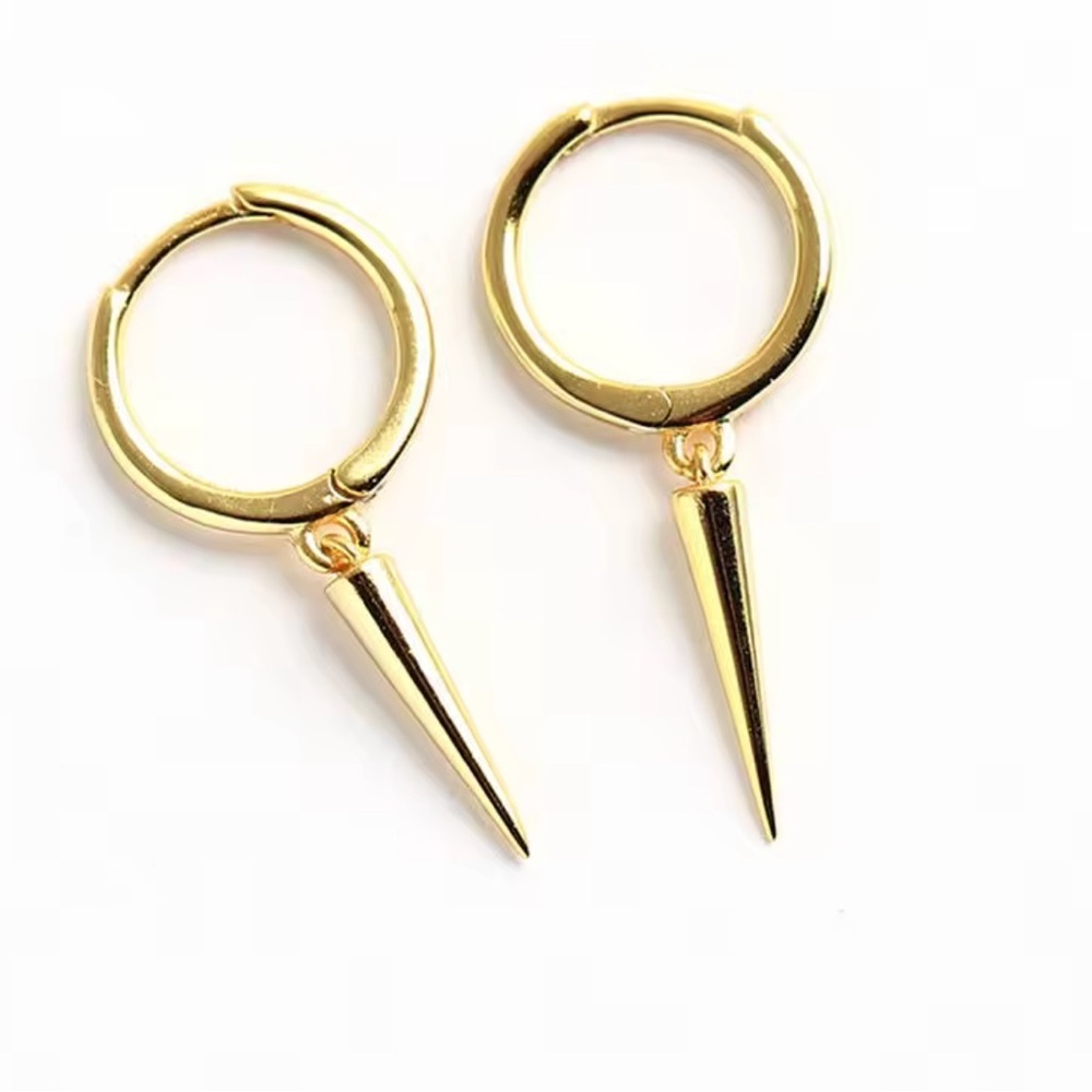 Gold 925 Sterling Silver Spike Hoop Earings